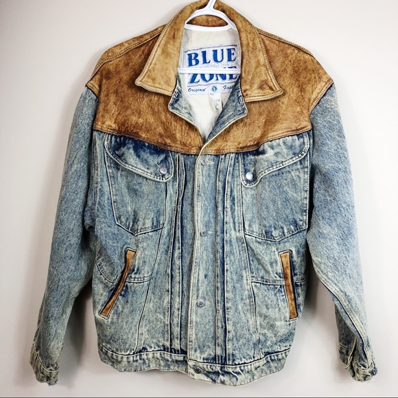 Vintage Jackets & Blazers - Vintage Denim Leather Trimmed Jacket